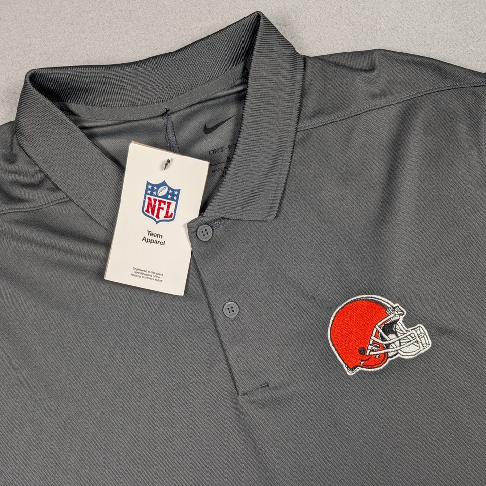 Cleveland Browns NFL Polo Shirt Mens Large Gray Nike Dri-FIT Short Sleeve NEW